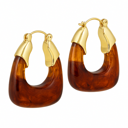 Aretes de aro resina ámbar con acabado dorado