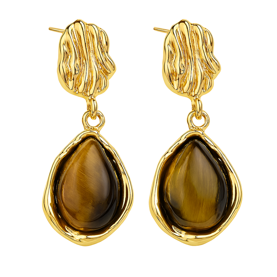 Aretes pendientes colgantes con piedra de ojo de tigre color café profundo