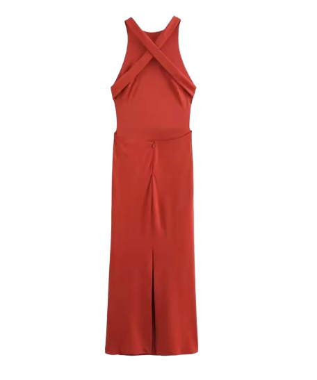Vestido largo rojo espalda en equis