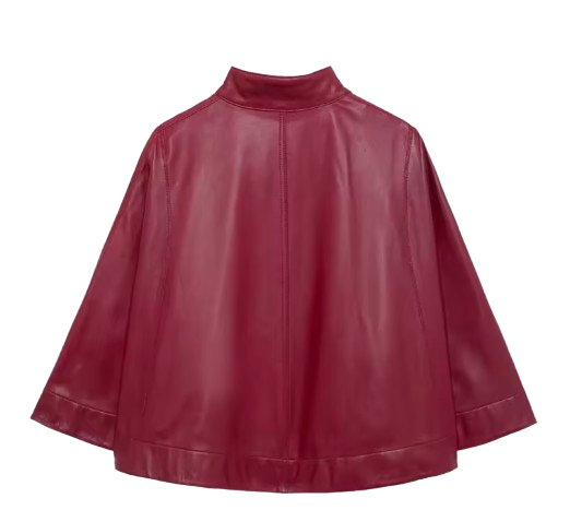 Chaqueta corta borgoña de piel sintética