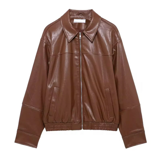Chaqueta bomber de piel sintética marrón