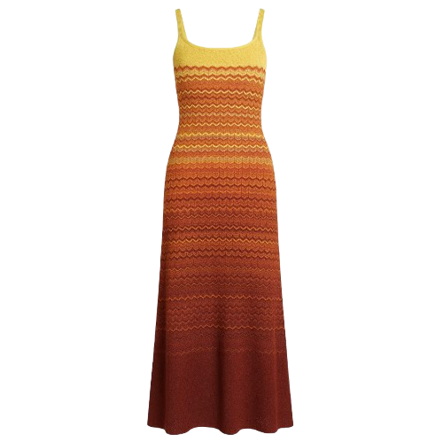 Vestido largo con patrón zigzag amarillo naranja