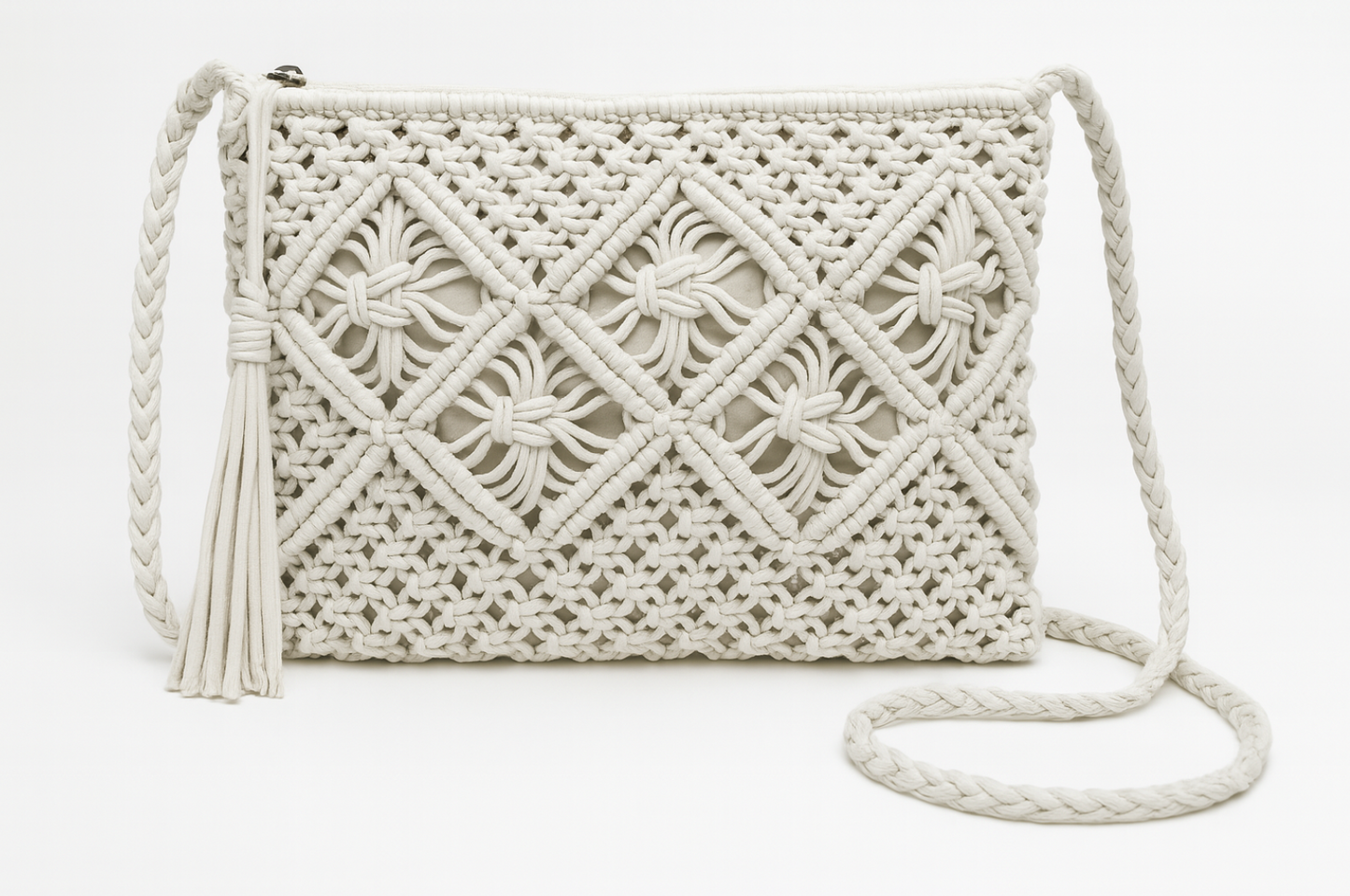Bolso de hombro boho chic de algodón tejido con cierre de cremallera y forro interior / Varios colores