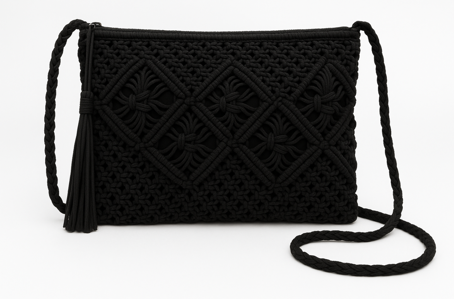 Bolso de hombro boho chic de algodón tejido con cierre de cremallera y forro interior / Varios colores