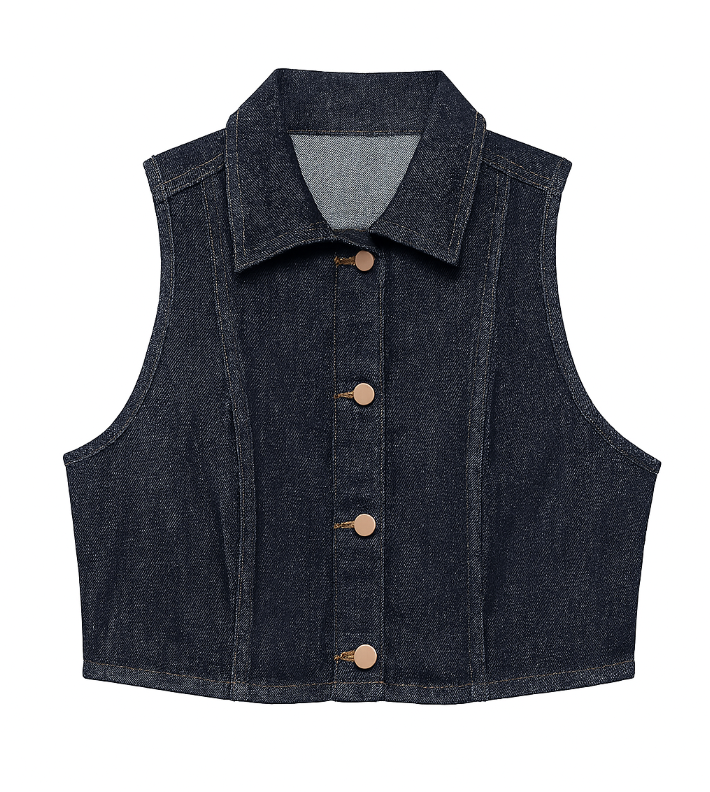 Set de 2 piezas camiseta vaquera sin mangas y falda vaquera con apertura