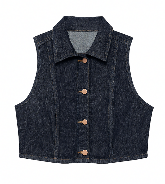 Set de 2 piezas camiseta vaquera sin mangas y falda vaquera con apertura