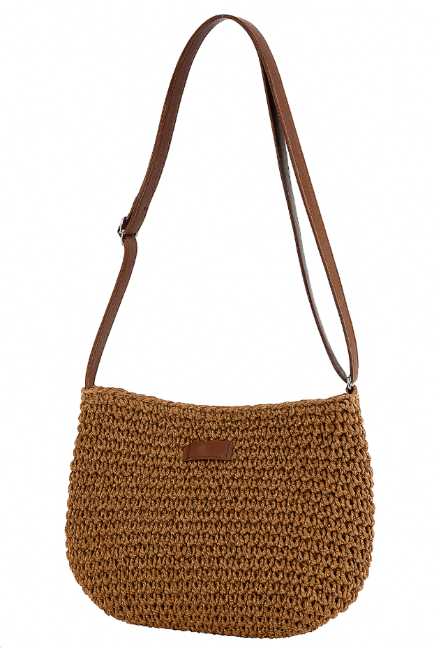 Bolsa tejida de hombro cruzado con correa de piel sintética / Varios colores