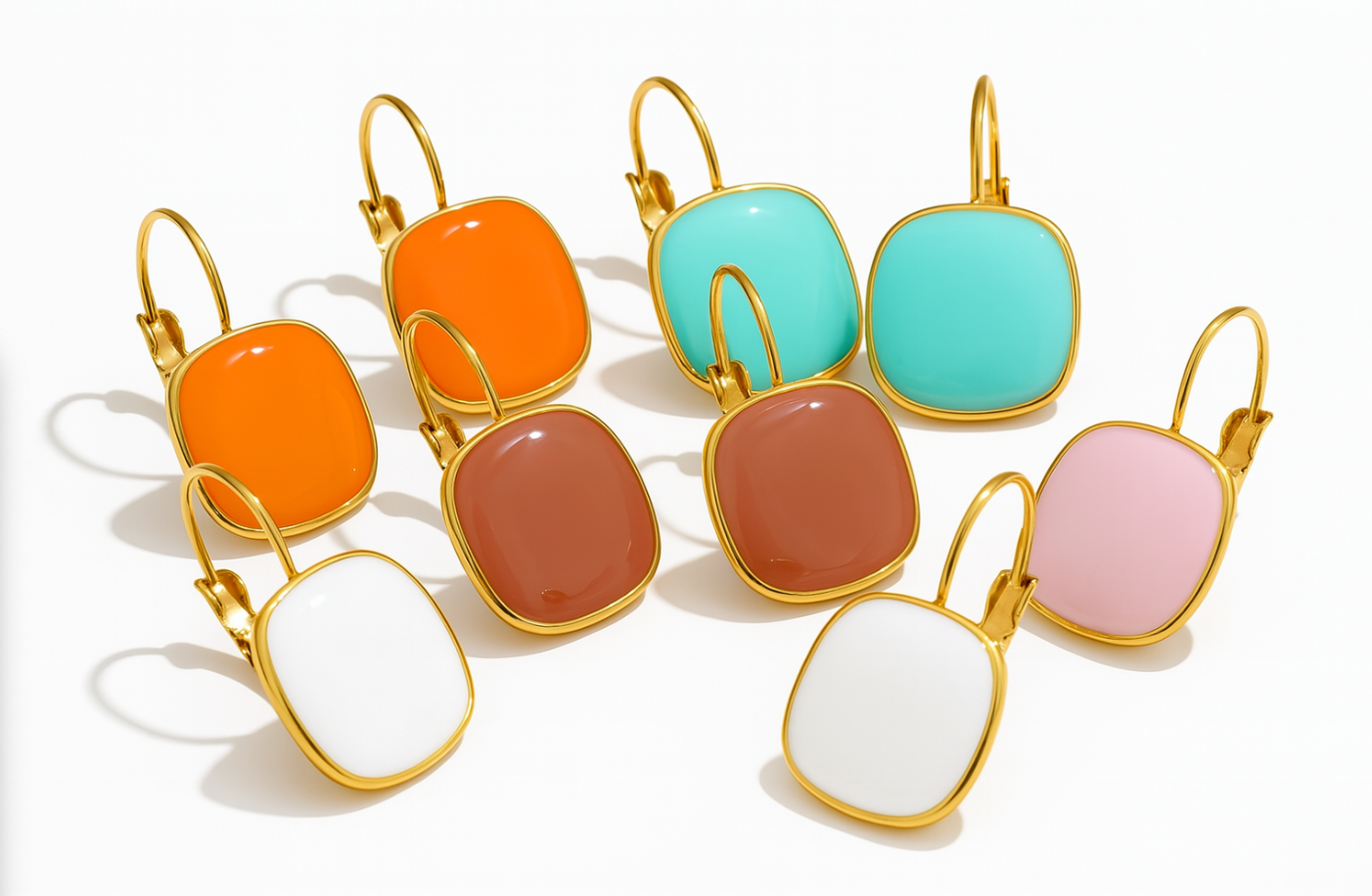 CANDY🍭 Aretes de aro cuadrados color caramelo esmaltado de acero inoxidable / Varios colores