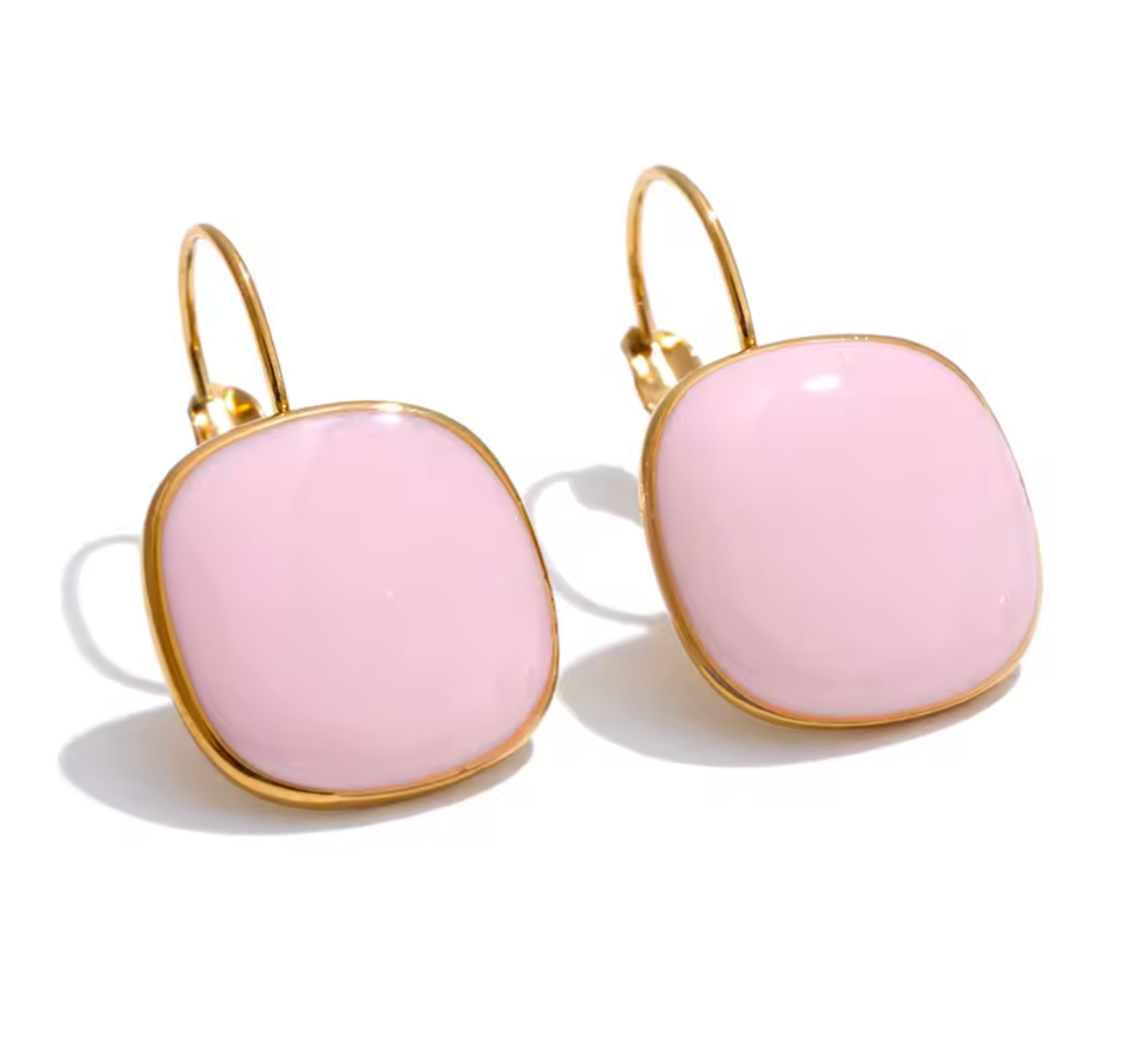 CANDY🍭 Aretes de aro cuadrados color caramelo esmaltado de acero inoxidable / Varios colores