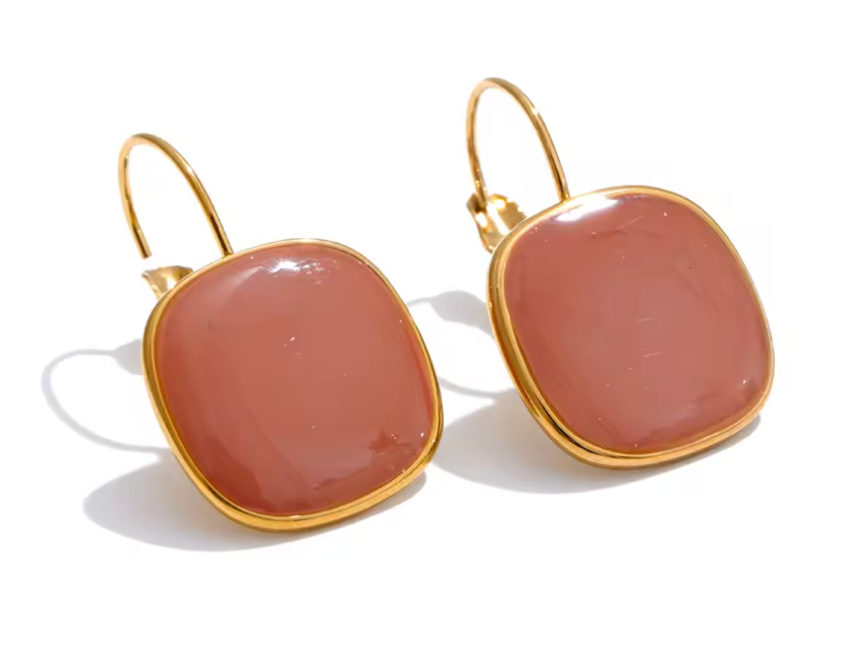 CANDY🍭 Aretes de aro cuadrados color caramelo esmaltado de acero inoxidable / Varios colores