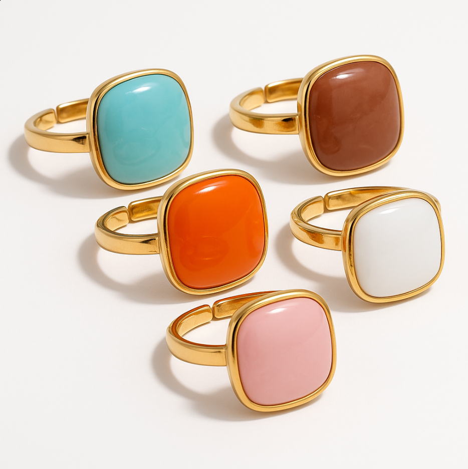 CANDY🍭 Anillo ajustable de colores caramelo esmaltado de acero inoxidable / Varios colores