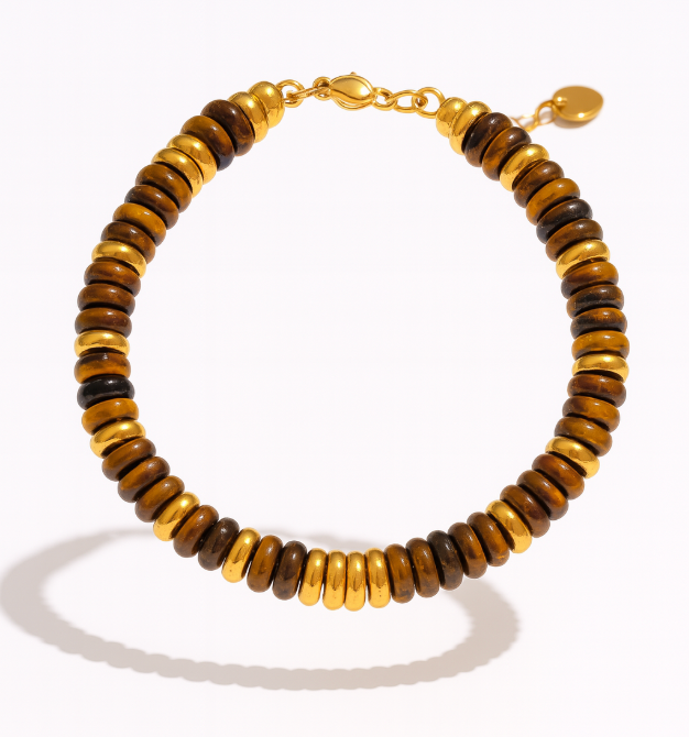 Pulseras de acero inoxidable hechas a mano con cadena de cuentas de piedra natural colorida / Varias combinaciones