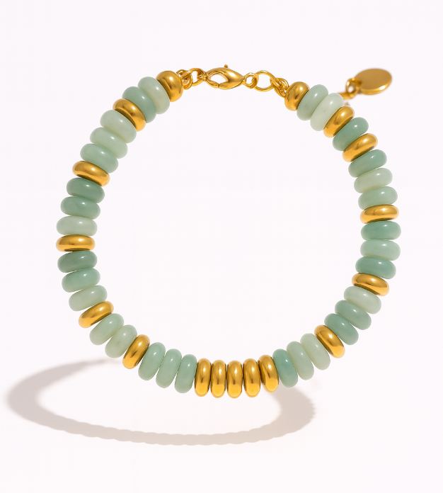 Pulseras de acero inoxidable hechas a mano con cadena de cuentas de piedra natural colorida / Varias combinaciones