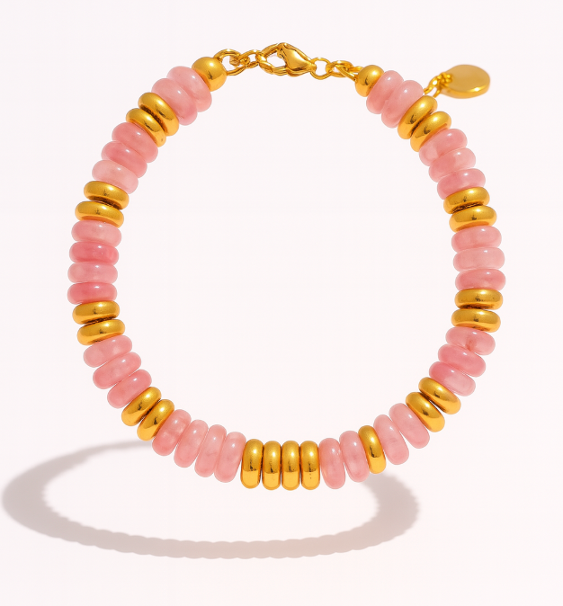 Pulseras de acero inoxidable hechas a mano con cadena de cuentas de piedra natural colorida / Varias combinaciones