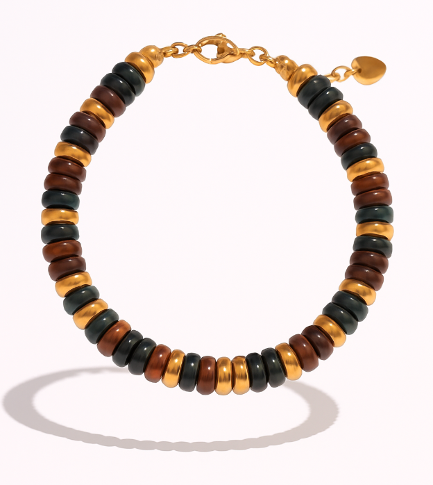 Pulseras de acero inoxidable hechas a mano con cadena de cuentas de piedra natural colorida / Varias combinaciones
