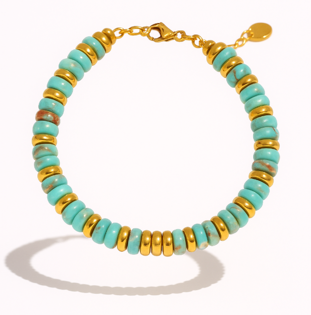 Pulseras de acero inoxidable hechas a mano con cadena de cuentas de piedra natural colorida / Varias combinaciones
