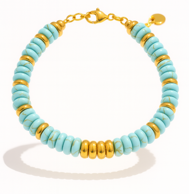 Pulseras de acero inoxidable hechas a mano con cadena de cuentas de piedra natural colorida / Varias combinaciones
