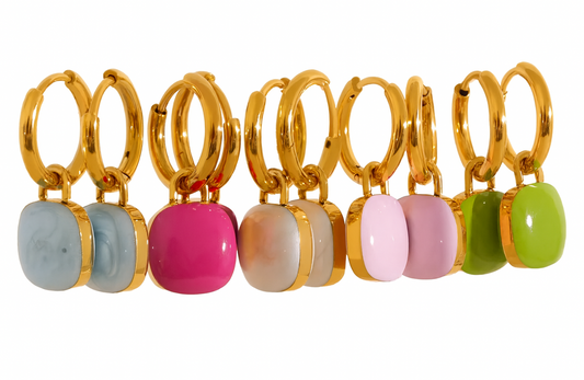 Aretes de aro con forma de gota cuadrada de acero inoxidable / Varios colores