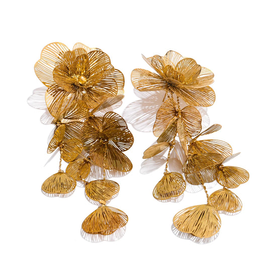 Pendientes con borlas de flores de acero inoxidable / Dorado y plateado disponible