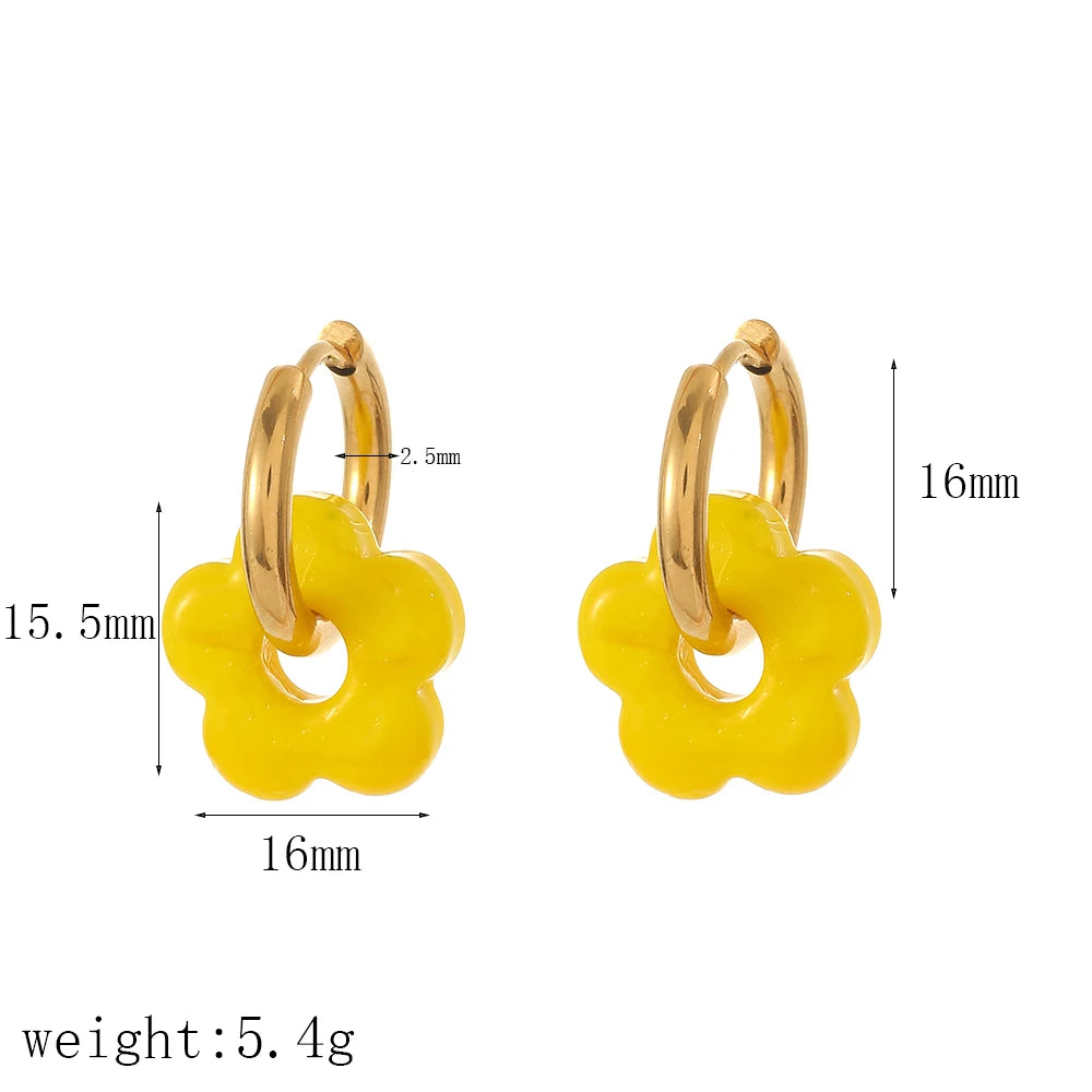 Aretes de aro de acero inoxidable con forma de flor de color / Varios colores