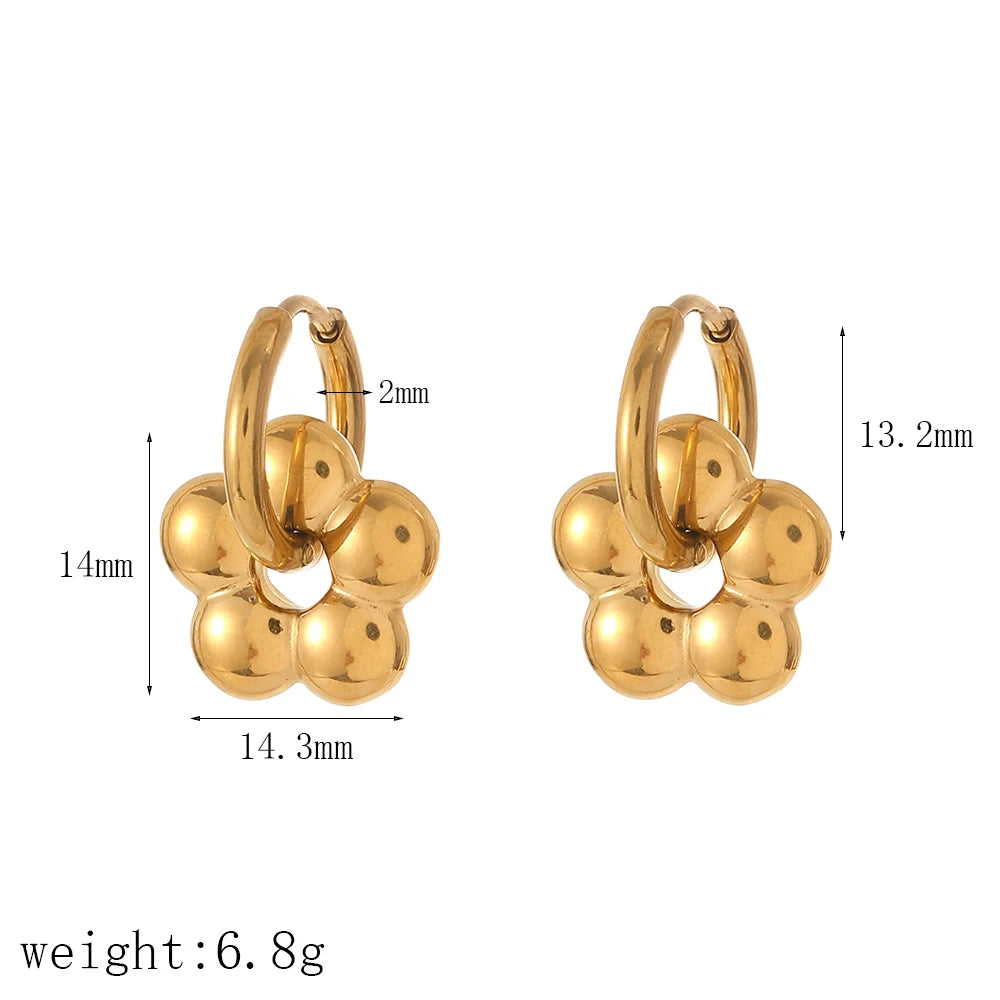 Aretes de aro de acero inoxidable con forma de flor de color / Varios colores