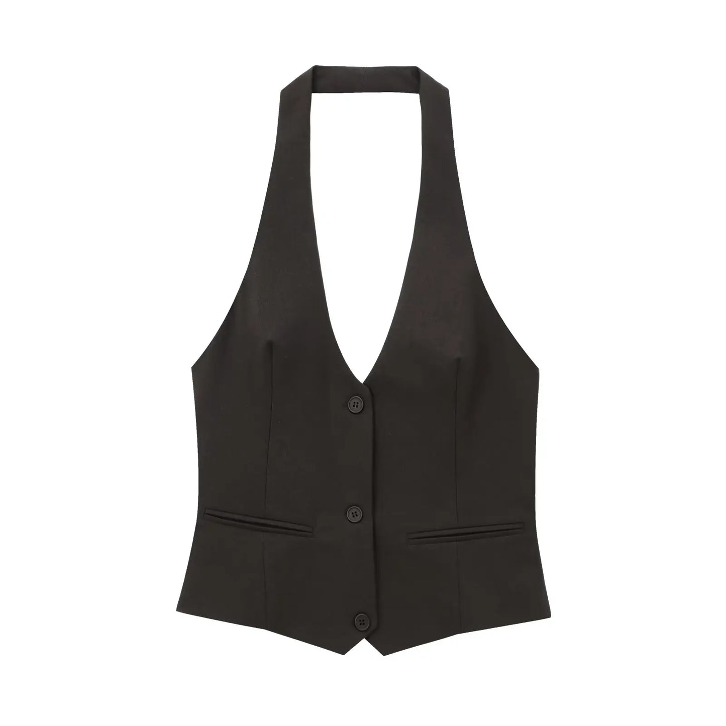 Top con cuello halter con hilera de botones y cuello en V / Varios colores