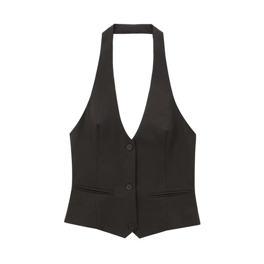 Top con cuello halter con hilera de botones y cuello en V / Varios colores