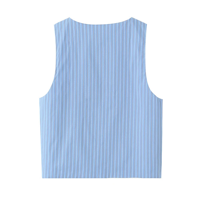 Set de 2 piezas con chaleco cruzado a rayas y pantalones rectos a rayas