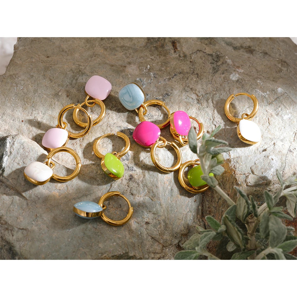 Aretes de aro con forma de gota cuadrada de acero inoxidable / Varios colores
