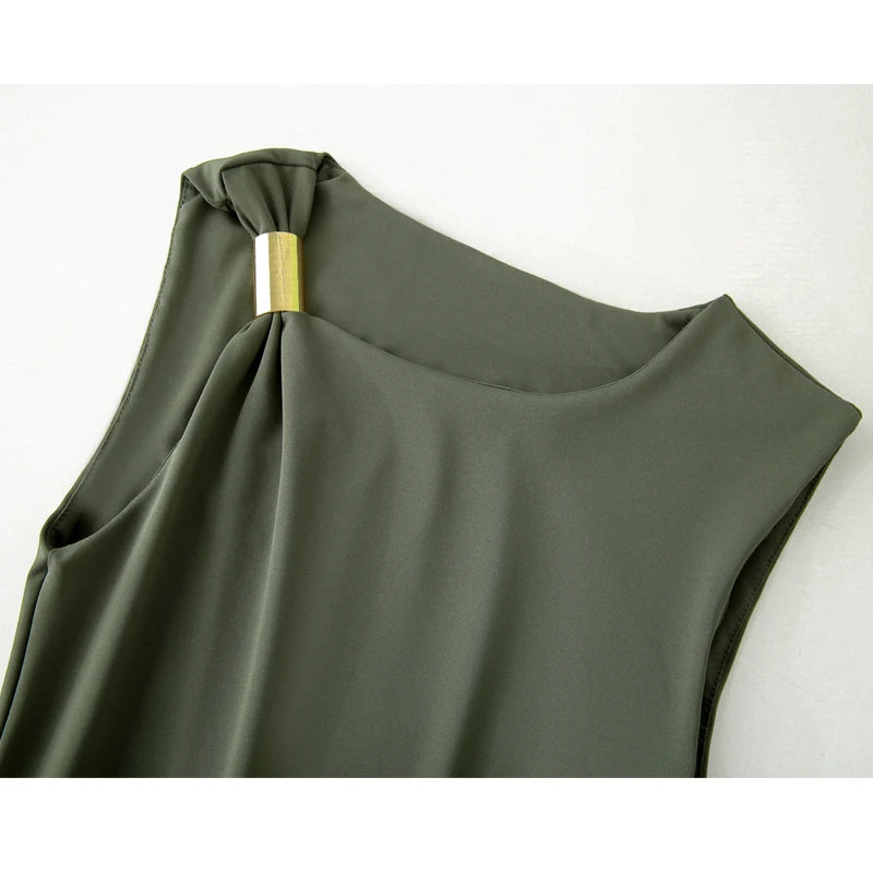 Vestido largo drapeado plisado con cilindro