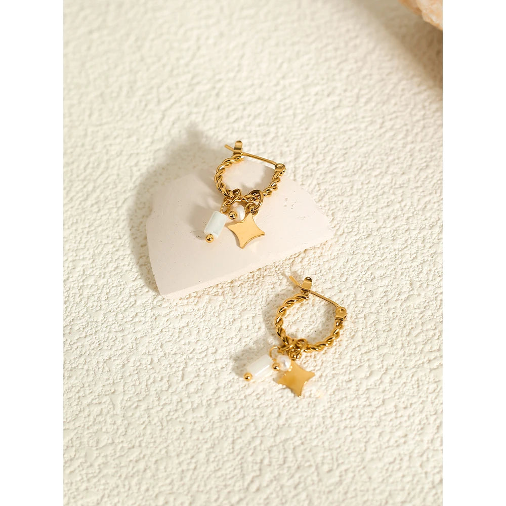 Aretes de acero inoxidable con piedra natural / Varios colores y diseños