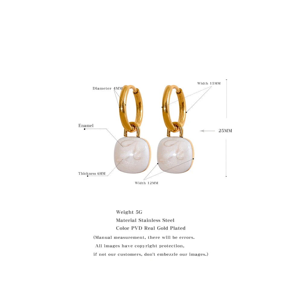 Aretes de aro con forma de gota cuadrada de acero inoxidable / Varios colores