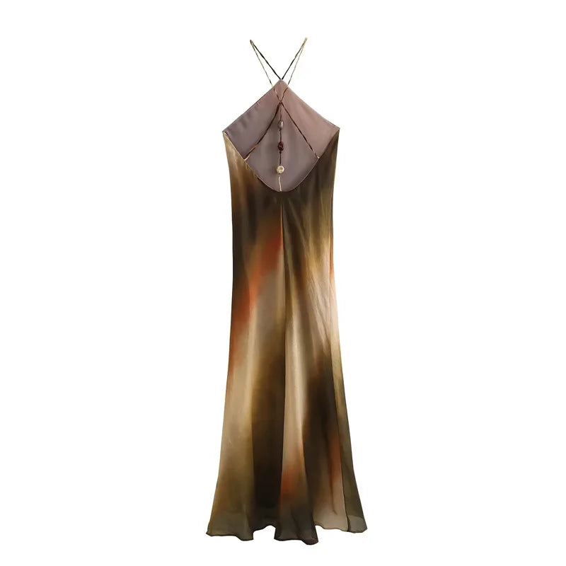 Vestido TIE largo con hombros descubiertos halter