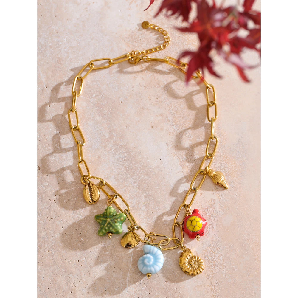 Collar de acero inoxidable con colgantes de cerámica