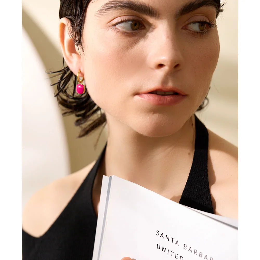 Aretes de aro con forma de gota cuadrada de acero inoxidable / Varios colores