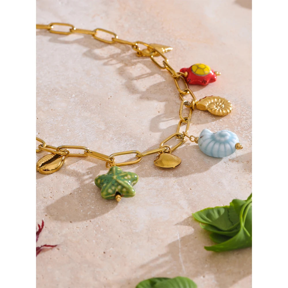 Collar de acero inoxidable con colgantes de cerámica