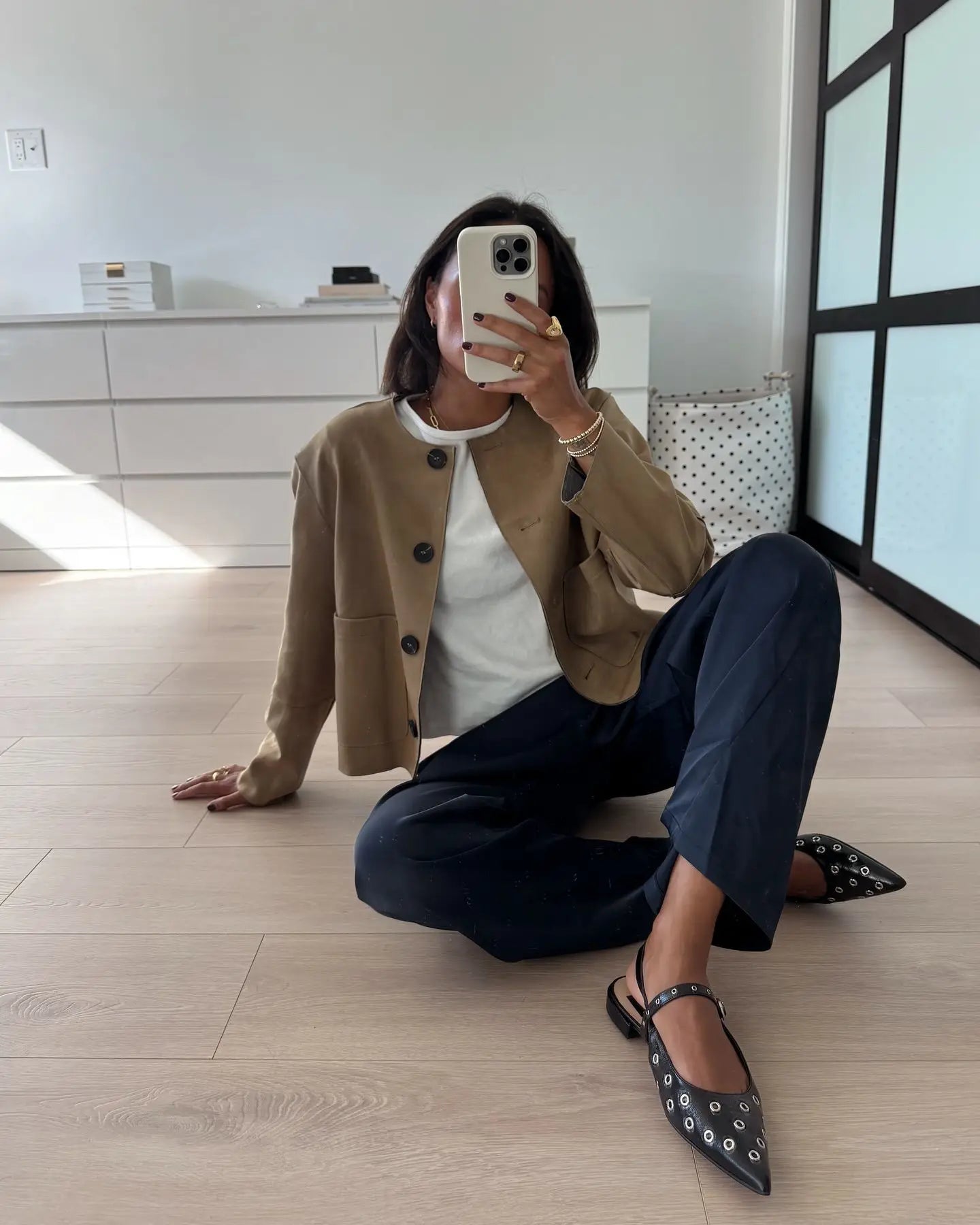 Chaqueta de ante cazadora con botones