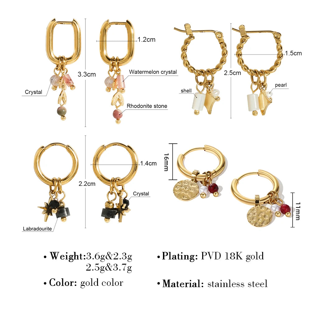 Aretes de acero inoxidable con piedra natural / Varios colores y diseños