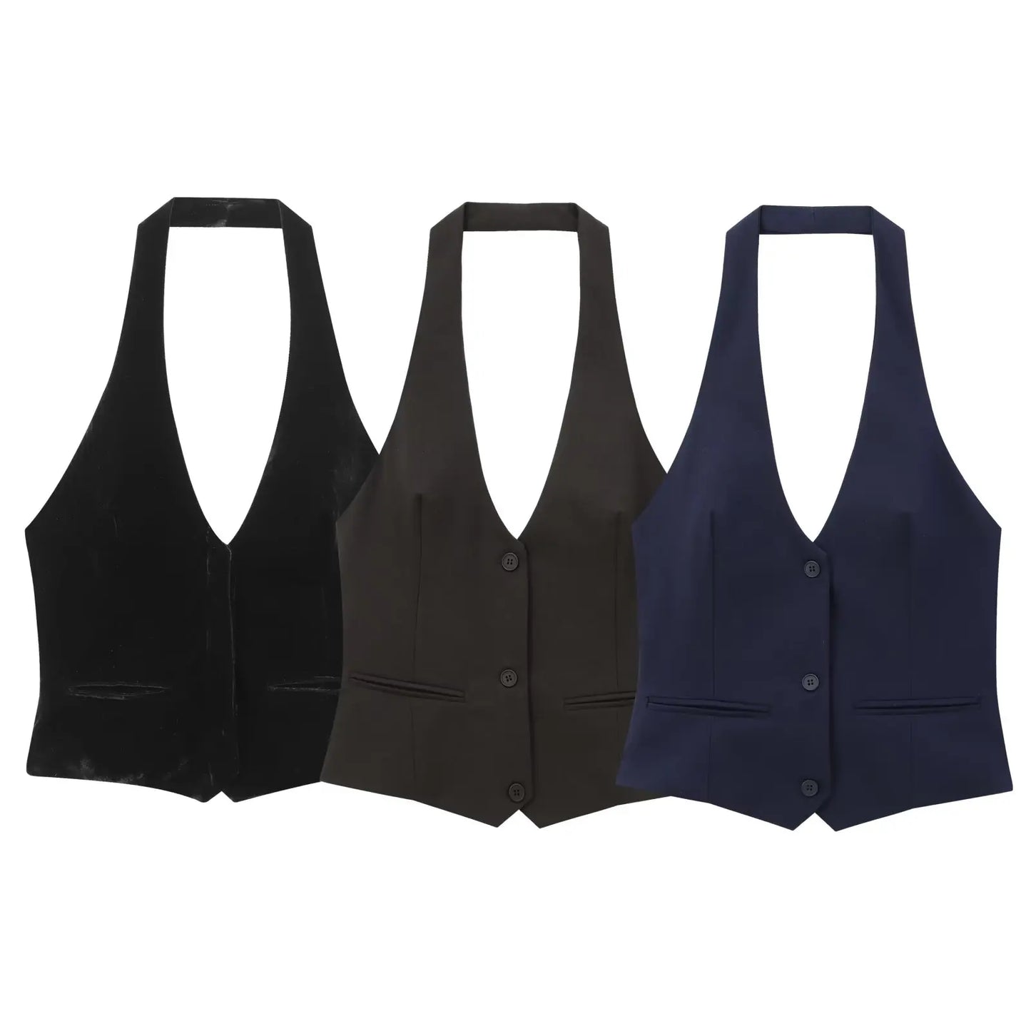 Top con cuello halter con hilera de botones y cuello en V / Varios colores