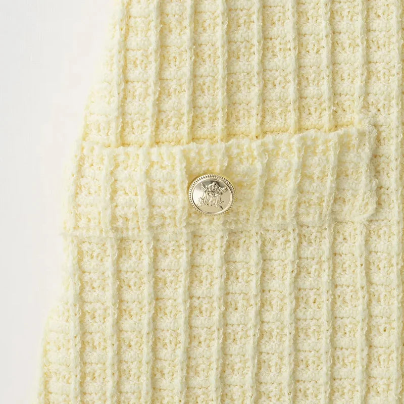Vestido corto tejido de punto amarillo