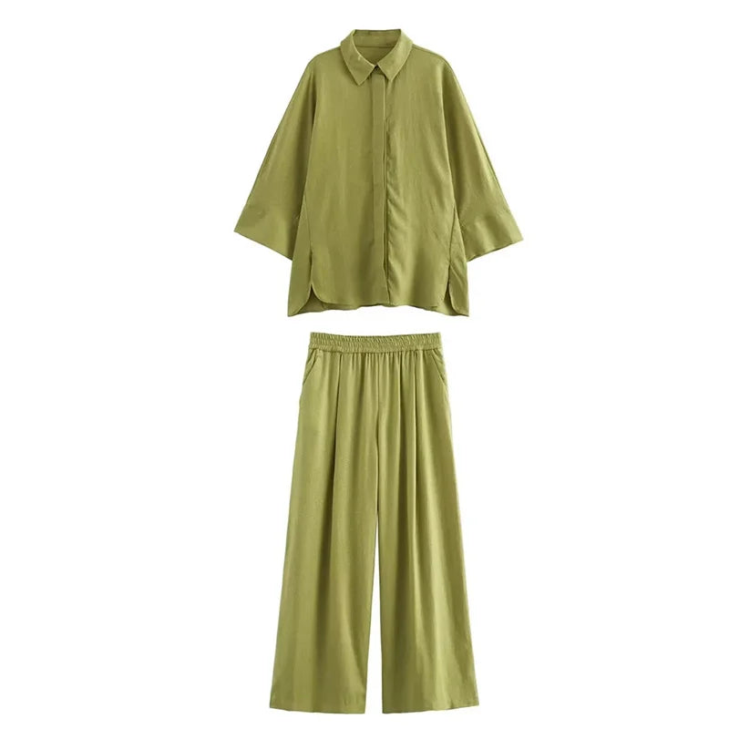 Pantalón oversize verde de lino holgado