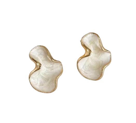 Aretes de tuerca con diseño abstracto irregular blanco