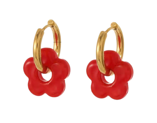 Aretes de aro de acero inoxidable con forma de flor de color / Varios colores