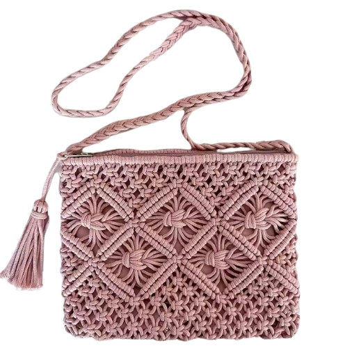 Bolso de hombro boho chic de algodón tejido con cierre de cremallera y forro interior / Varios colores