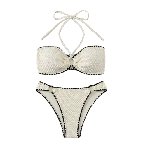 Bikini acanalado con cuello halter corte alto