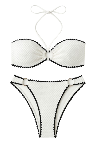 Bikini acanalado con cuello halter corte alto