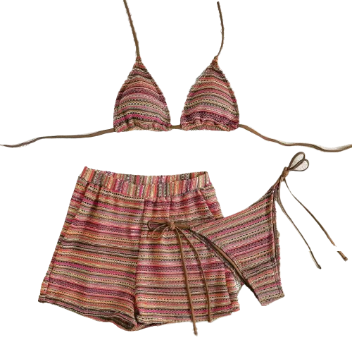 Bikini set de 3 piezas con lazo estilo halter