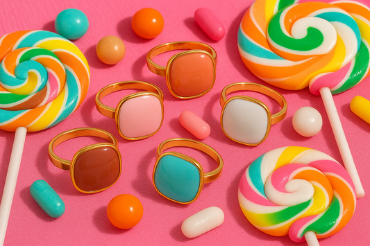 CANDY🍭 Anillo ajustable de colores caramelo esmaltado de acero inoxidable / Varios colores