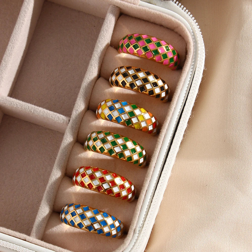 Anillos de acero inoxidable con rombos varios colores
