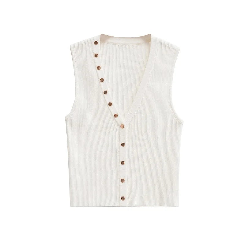 Top estilo chaleco blanco con botones